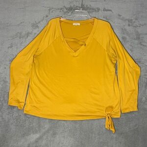 Loralette Womens 3X Mustard Yellow Crisscross V-Neck Side Tie Long Sleeve Top